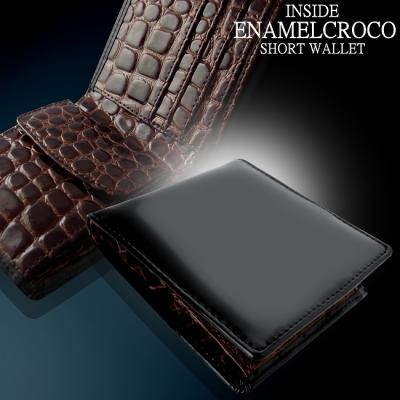 ◆2009年新作モデル【MOMO】ガラスレザーインサイドエナメルクロコショートウォレット◇短財布/ブラウン
