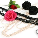 ★全３色★ 薔薇のコサージュ４連ロングネックレス ≪パール/アクセサリー/結婚式≫
