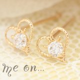 日本製【me on...】選べる地金K10ゴールド小さくて華奢☆ミル加工ふんわり曲線オープンハートピアス◆プチピアスシリーズ