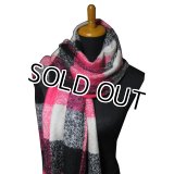 【秋冬ストール】柔らかさ最上級♪パステルモールヤーン大格子柄 大判ストール ☆ピンク 593132601