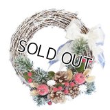 【クリスマス】 リボンのあしらい方が素敵な　Snowy Vine & Ribbon リース