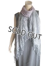 【薄手ストール】綿100％ 格子柄＋エンブロイダリーレースのストール（ＵＶ/紫外線対策 冷房対策）