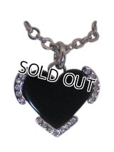 【送料無料】【天然石 Onyx】ラインストーン使いハートシェイプ*オニキスペンダント　PSN　Blackonyx Blackchalcedony