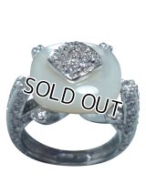 【イタリア製】【SILVER925】デザインアクセサリー◆シルバー925 天然石 CZリング＊Elegant   Style＊（白蝶貝 マザーオブパール）