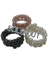 【３色セット】まとめ買いでオトク♪ 小さな真珠を連ねたキュートなリング♪ 【本真珠】淡水真珠 パールリング 3.0-3.5mm BC　＜品質保証書付＞