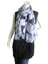 【薄手ストール】クラシカルな雰囲気漂う♪ビスコース100%ポストカード柄ロングストール （紫外線対策 UV対策 日除け 冷房対策）