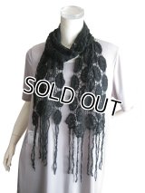 【薄手ストール】ナチュラル＆フェミニン♪綿100% レースロングストール 黒