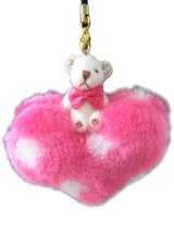 【ストラップ/チャーム】キュートなハートくまちゃんのふわふわストラップ