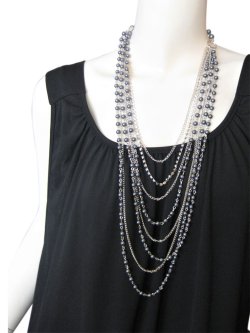 画像6: 【送料無料】【3色展開】華やか8連パール&ラインストーンロングネックレス(パーティ フォーマル セレモニー)