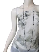 【ロングネックレス】アジアンテイスト シンプルクール ウッドビーズネックレス ブラック×シルバー