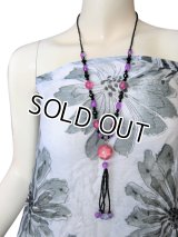 【3色展開】トンボ玉とビーズのロングネックレス タッセルタイプ