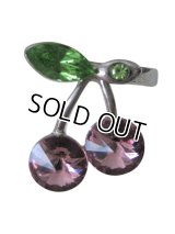 ラインストーンのキュートなさくらんぼデザインリング  11号