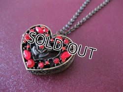 画像4: 【送料無料】透かしハート&ローズ アンティーク仕上げロングネックレス (ペンダント 薔薇 ジルコニア アクセサリー 金古美)