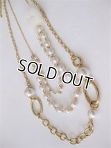 【送料無料】パールとチェーンの3連ロングネックレス☆ミンクファー付 （パーティ フォーマル セレモニー）