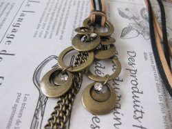 画像7: 【送料無料】【レザーネックレス】◆flower storm◆メタルリングとチェーンのレザーネックレス アンティークブロンズ(革紐ロングネックレス メンズ/レディース)