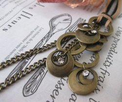 画像5: 【送料無料】【レザーネックレス】◆flower storm◆メタルリングとチェーンのレザーネックレス アンティークブロンズ(革紐ロングネックレス メンズ/レディース)