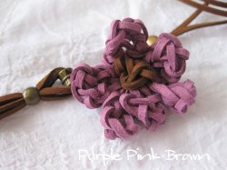 画像3: 【送料無料】【レザーネックレス】◆flower storm◆レザーフラワーとタッセルのハンドメイド革紐ロングネックレス (Purple Pink×Brown)