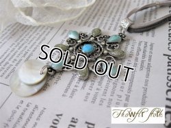 画像5: 【送料無料】【レザーネックレス】◆flower storm◆エスニックフラワー＆天然貝チャームの革紐ロングネックレス ２色展開（アジアン シェル ラインストーン）