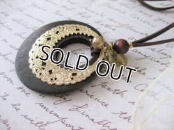 画像6: 【送料無料】【レザーネックレス】◆flower storm◆ 直径5.8cm 大きめウッド＆メタルリングの革紐ロングネックレス （アクセサリー/メンズ/レディース）