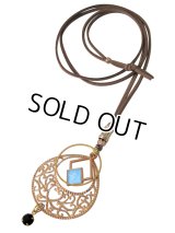 【送料無料】【レザーネックレス】◆flower storm◆ ドロップチャーム＆ラインストーンのオリエンタルテイスト革紐ロングネックレス 2色（アクセサリー/メンズ/レディース）