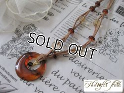 画像4: 【送料無料】【レザーネックレス】◆flower storm◆べっ甲調リングチャーム＆クリスタルビーズ革紐ロングネックレス（アクセサリー/レディース）