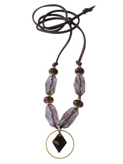 画像9: 【送料無料】【レザーネックレス】◆flower storm◆クリアビーズと革紐のロングネックレス 2色（アクセサリー レディース）