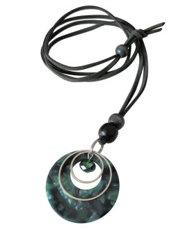 画像10: 【送料無料】【レザーネックレス】◆flower storm◆三つのリングチャームとビーズを使用したクール＆シックな革紐ロングネックレス 2種（琥珀調 シェル柄 メンズ/レディース）