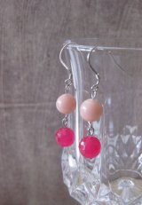 【送料無料】【ピアス】◆flower storm◆天然石ピンクオパール＆チェリージェイドSV925ピアス ラウンド8mm（パワーストーン オパール 10月誕生石 翡翠 ヒスイ）