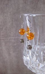 【送料無料】【ピアス】◆flower storm◆天然石 琥珀＆スモーキークォーツ SV925ピアス （パワーストーン パワーストーン アンバー 煙水晶）