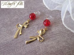 画像3: メタルリボン&チェコガラスビーズ樹脂フックピアス (アクセサリー アレルギー対応 )