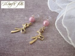 画像3: 【送料無料】【ピアス】◆flower storm◆メタルリボン＆スイートピンクのパール樹脂フックピアス （アクセサリー アレルギー対応 ）