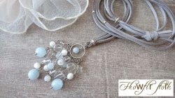 画像3: 【送料無料】【レザーネックレス】◆flower storm◆３月誕生石アクアマリンなど3種25石の天然石が輝く革紐ロングネックレス（マザーオブパール 水晶 半貴石）