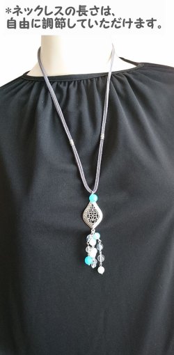 画像7: 【送料無料】【レザーネックレス】◆flower storm◆アマゾナイト、アクアオーラなど6種14石の天然石が輝く革紐ロングネックレス (縞瑪瑙 ブルージェイド 水晶 エスニック)