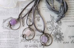 画像7: 【送料無料】【レザーネックレス】◆flower storm◆天然石大粒アメジスト＆ローズクォーツ革紐ロングネックレス （アクセサリー メンズ/レディース）