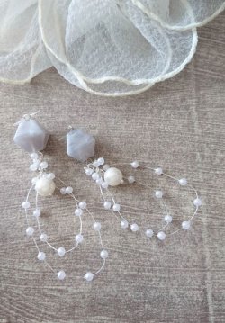 画像6: 【送料無料】【ピアス】◆flower storm◆パール＆マーブル柄アクリルビーズ樹脂フックピアス2色（アクセサリー イヤリング アレルギー対応 ステーションパール）