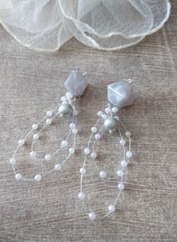 画像11: 【送料無料】【ピアス】◆flower storm◆パール＆マーブル柄アクリルビーズ樹脂フックピアス2色（アクセサリー イヤリング アレルギー対応 ステーションパール）