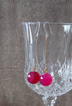 画像3: 【送料無料】【ピアス】◆flower storm◆大粒12mmピンクストライプアゲート 樹脂フックピアス  (パワーストーン メノウ 瑪瑙 ロングピアス )