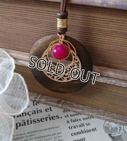 画像4: 【送料無料】【レザーネックレス】◆flower storm◆天然石ピンクストライプアゲート、ウッド＆メタルパーツ使い革紐ロングネックレス（エスニック ボヘミアン パワーストーン）