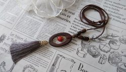 画像7: 【送料無料】【レザーネックレス】◆flower storm◆８月誕生石サードオニキス、ウッド＆タッセル使い革紐ロングネックレス（天然石 パワーストーン エスニック ボヘミアン）