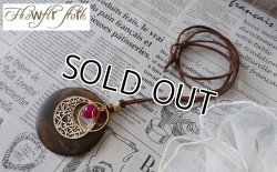 画像7: 【送料無料】【レザーネックレス】◆flower storm◆天然石ピンクストライプアゲート、ウッド＆メタルパーツ使い革紐ロングネックレス（エスニック ボヘミアン パワーストーン）