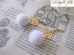 画像6: 【送料無料】【ピアス】◆flower storm◆透かしメタルパーツ＆ホワイトファー樹脂フックピアス （イヤリング アレルギー対応 冬 エコファー）