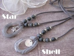 画像12: 【送料無料】【レザーネックレス】◆flower storm◆上質チャーム使いの大人シックな革紐ロングネックレス 2型（天然貝 ラインストーン 星 メンズ/レディース）