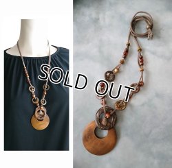 画像4: 【送料無料】【レザーネックレス】◆flower storm◆落ち着いてナチュラルな質感が魅力♪ ウッド＆ビーズ革紐ロングネックレス（アクセサリーレディース）