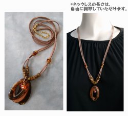 画像4: 【送料無料】【レザーネックレス】◆flower storm◆ 【送料無料】約5cm大ぶり楕円形チャーム&オーロラ加工ガラス製ビーズ セミロングネックレス(アクセサリー ウッドパーツ ナチュラル)