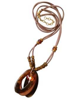 画像7: 【送料無料】【レザーネックレス】◆flower storm◆ 【送料無料】約5cm大ぶり楕円形チャーム&オーロラ加工ガラス製ビーズ セミロングネックレス(アクセサリー ウッドパーツ ナチュラル)