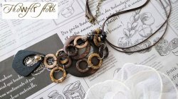 画像3: 【送料無料】【ワックスコードネックレス】◆flower storm◆数種のウッドパーツを連ねた雰囲気あるセミロングネックレス(アクセサリー ココナッツ)