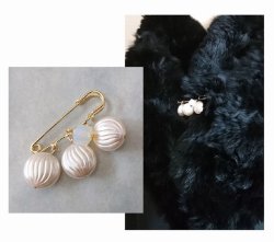 画像5: 【送料無料】【ブローチ/ストールピン】◆flower storm◆ふっくら可愛い変形パール ＆ガラスストーン 37mm （日本製 アクセサリー キルトピン カブトピン ）