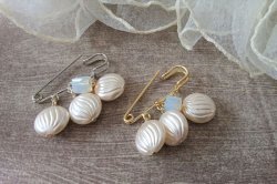 画像10: 【送料無料】【ブローチ/ストールピン】◆flower storm◆ふっくら可愛い変形パール ＆ガラスストーン 37mm （日本製 アクセサリー キルトピン カブトピン ）