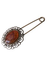 【送料無料】【ストールピン/ブローチ】◆flower storm◆アンティークレースデザイン　ブーケ ＆ 琥珀色 78mm 3色（日本製 アクセサリー キルトピン カブトピン ）