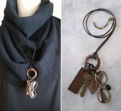 画像3: 【送料無料】【本革紐ネックレス】◆flower storm◆ウッド、レザー、メタルのナチュラルアンティークテイスト 天然石を一粒プラス♪ （スモーキークォーツ アクセサリー 日本製）